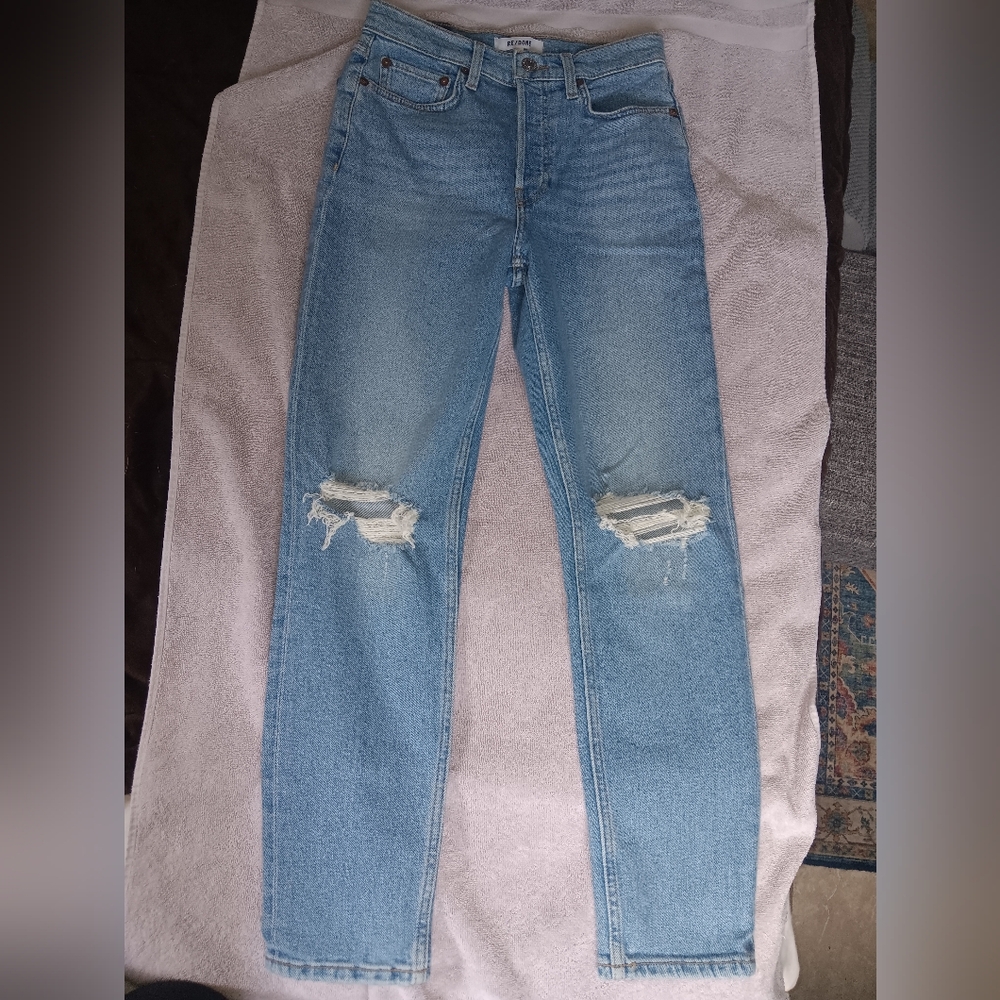 Re/Done High-Rise Distressed Jeans. Size 26.